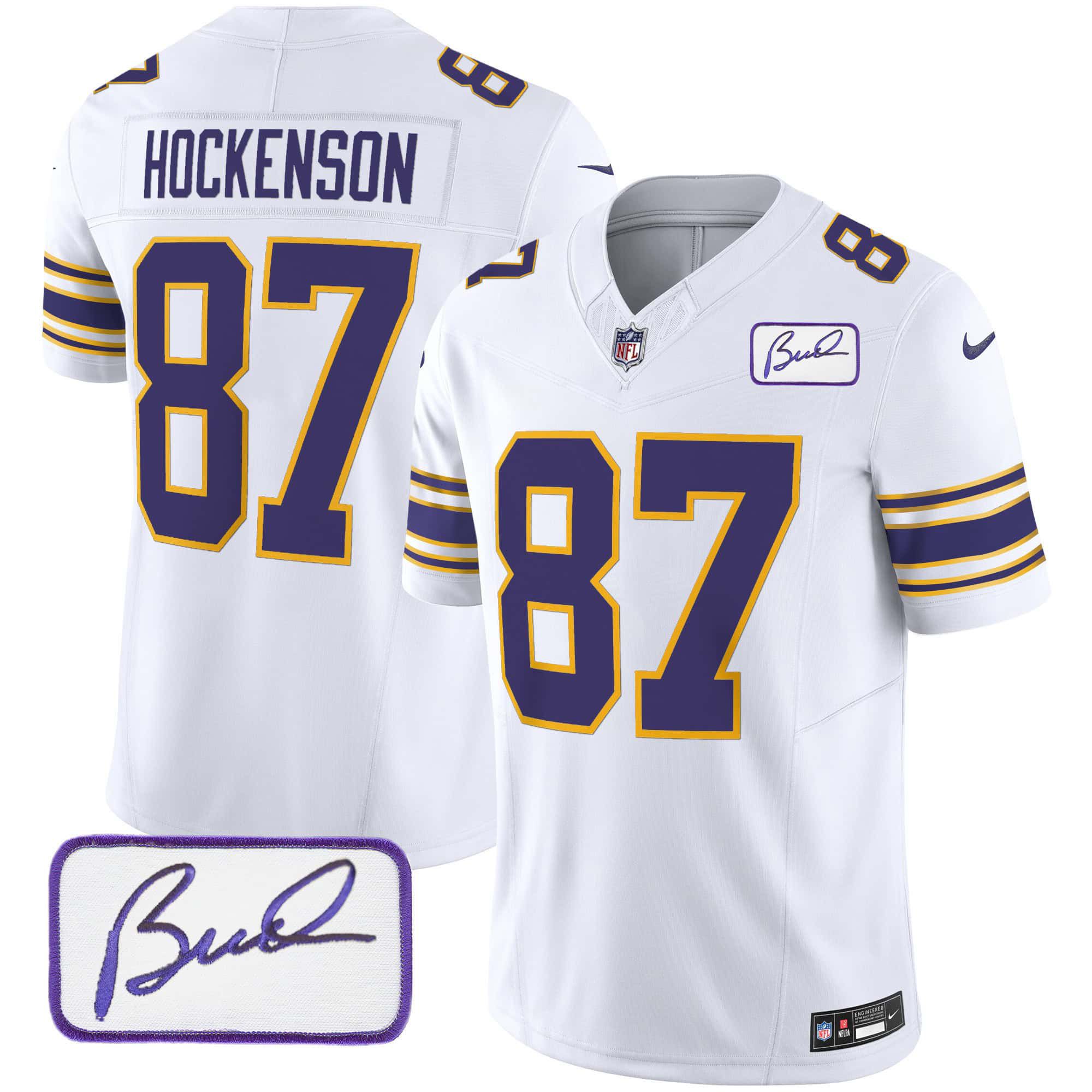 Men Minnesota Vikings #87 Hockenson White 2024 Nike Bud Grant Patch Classic Limited NFL Jersey